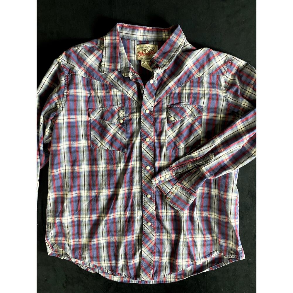 WRANGLER PEARL BUTTON LONG SLEEVE WESTERN SHIRT PLAID SIZE XL